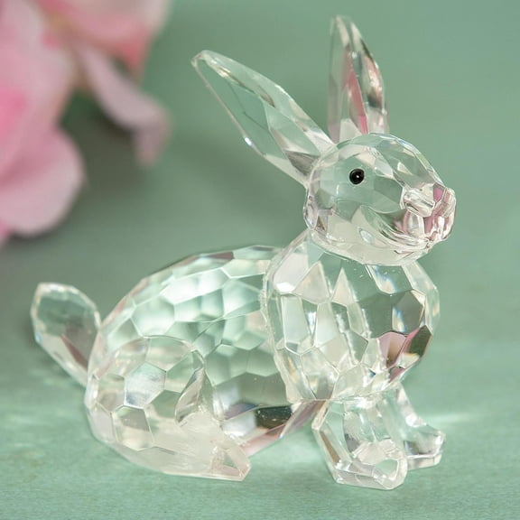 Crystal Bunny Figurine – Clear Sparkling Crystal with Black Eyes, 2¼″