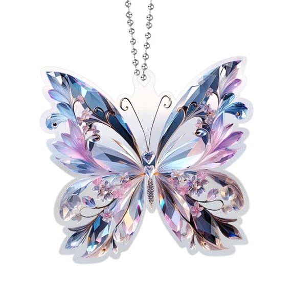 Crystal Butterfly Acrylic Pendant, 2D Hanging Ornament for Car Rearview Mirror & Home Decor