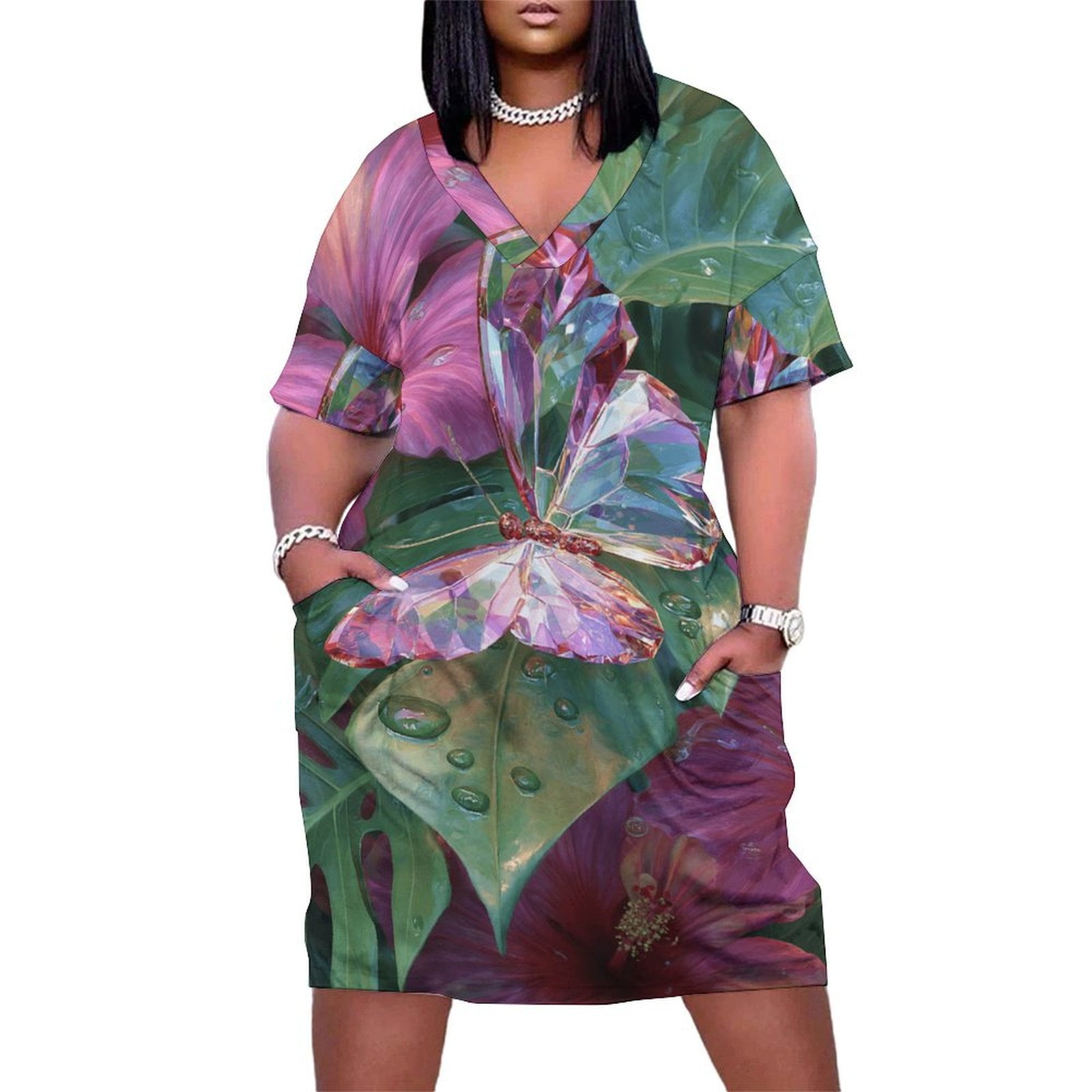 Robe D'été PINK Femme Taille L, Rose Et Blanche à Fleurs, NEUVE Avec étiquettes