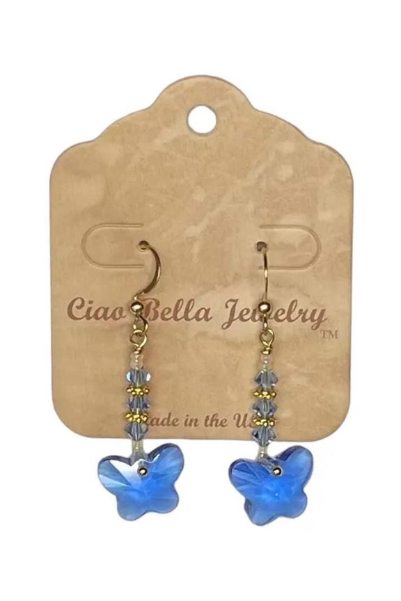 Crystal Butterfly Beaded Drop Earrings on Gold - Unique Sparkling Jewelry