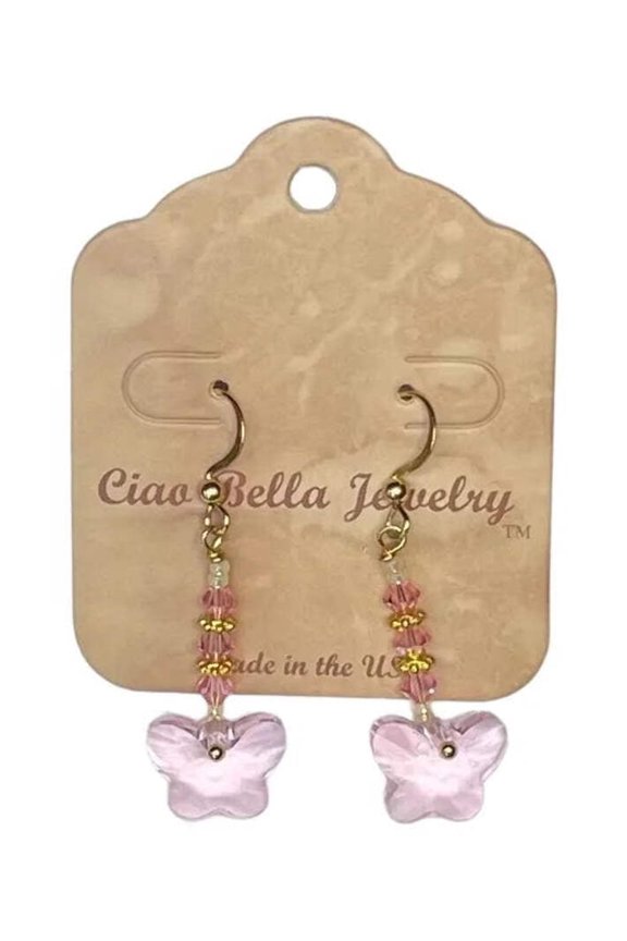 Crystal Butterfly Beaded Drop Earrings on Gold - Unique  Sparkling Jewelry