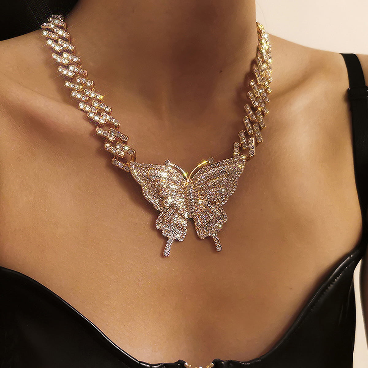 Sparkling Butterfly Diamond Butterfly Pendant With Rhinestone Accents  Elegant Crystal Charm Choker For Womens Jewelry Collection From Tjewelry,  $1.07