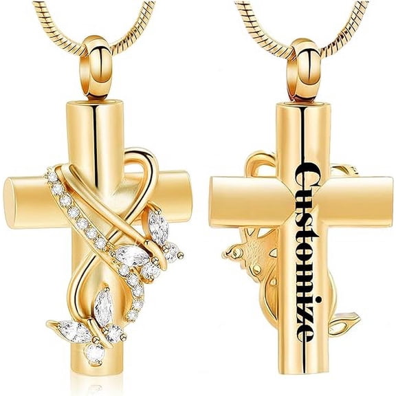Crystal Butterfly Cross Urn Necklace for Ashes Men Women Cremation Jewelry Ashes Pendant for Human Memorial Ash Jewelry