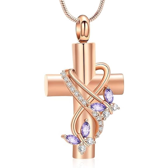 Crystal Butterfly Cross Urn Necklace for Ashes Men Women Cremation Jewelry Ashes Pendant for Human Memorial Ash Jewelry
