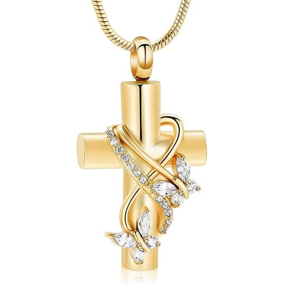 Crystal Butterfly Cross Urn Necklace for Ashes Men Women Cremation Jewelry Ashes Pendant for Human Memorial Ash Jewelry