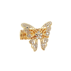 Crystal Butterfly Curtain Tiebacks, Gold Rhinestone Curtain Holdback Clips, Decorative Metal Drapery Hooks for Window Sheer Voile, No Drill Wall Mount Home Wedding Party Decor, 1pc