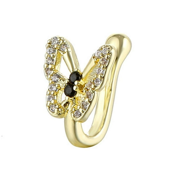 Crystal Butterfly Fake NoseRing Non Piercing Clip On Nose Cuff Style D8A2