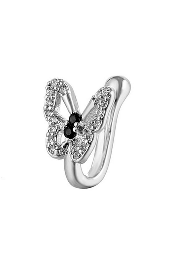 Crystal Butterfly Fake NoseRing Non Piercing Clip On Style NoseRing Nose E8U7
