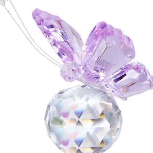 Crystal Butterfly Figurine Faceted Glass Butterfly Statue Paperweight Gift for Her Cute Animal Collectible Ornament Home Decor，Purple