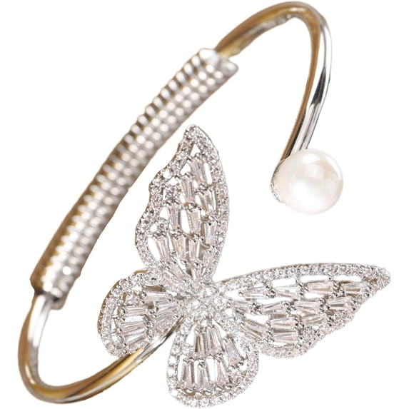 Crystal Butterfly Pearl Bracelet Bangle for Women