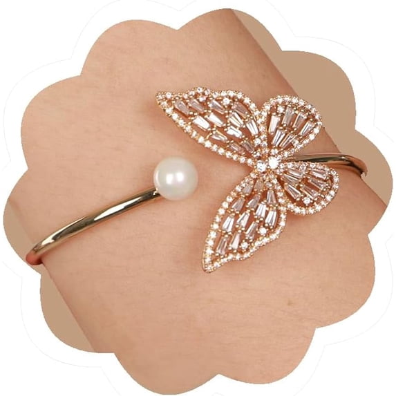 Crystal Butterfly Pearl Bracelet Butterfly Bangle for Women