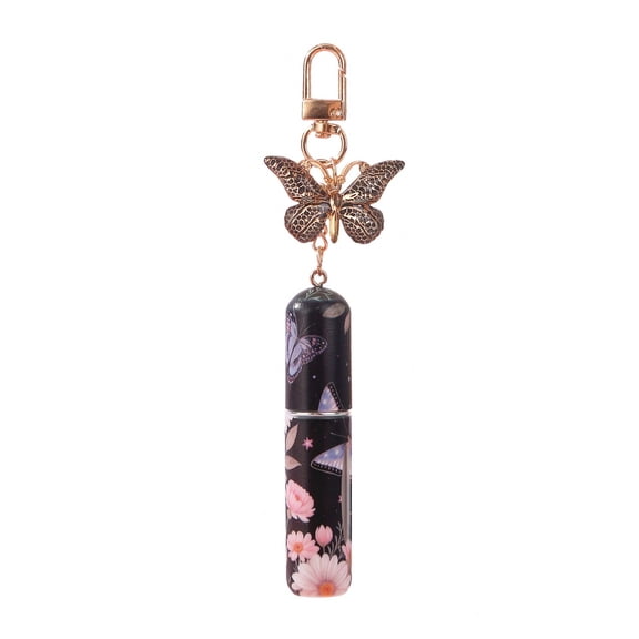 Crystal Butterfly Perfume Keychain Bottle - Refillable 5ml Portable Perfume Atomizer with Floral Print, Elegant Bag Pendant & Travel Gift