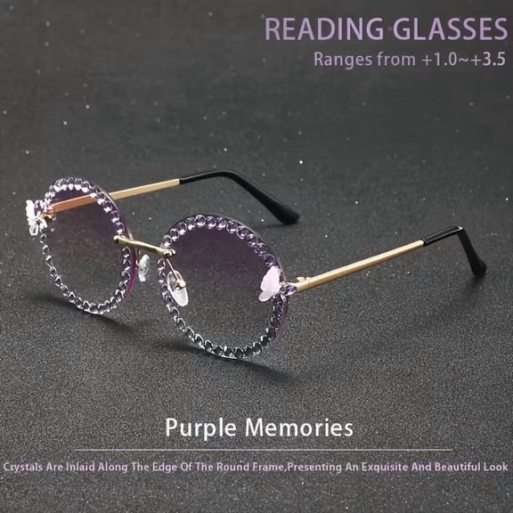 Crystal Butterfly Reading Glasses for Women Pink Purple Gradient Rhinestone Frame +100 to +350 Magnification Lightweight Fashion Readers Compatible with Presbyopia Needs