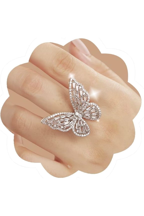 Crystal Butterfly Ring Cubic Zirconia Bow-Knot Knuckle Ring for Women