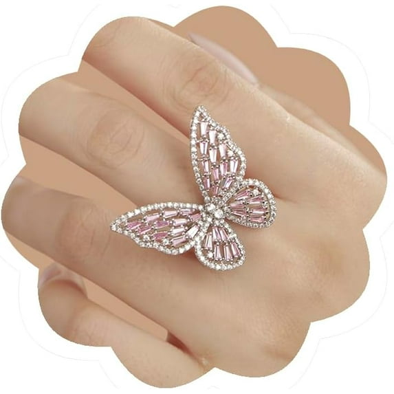 Crystal Butterfly Ring Cubic Zirconia Bow-Knot Knuckle Ring for Women