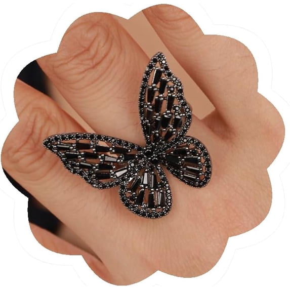 Crystal Butterfly Ring Cubic Zirconia Open Adjustable Bow-Knot Knuckle Ring