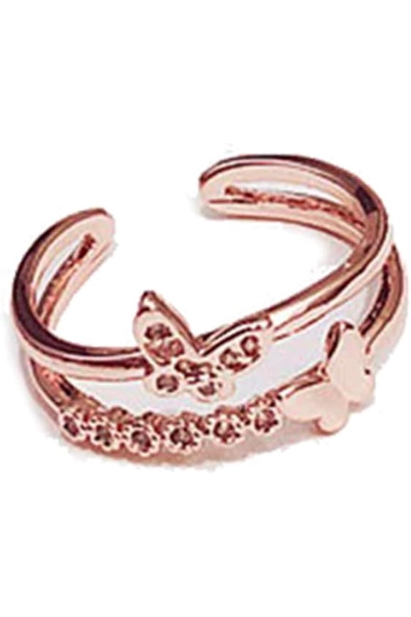 Crystal Butterfly Ring Layered Cute Insect Index Finger Ring Adjustable Open Bow-Knot Knuckle Ring Wedding Jewelry for Women