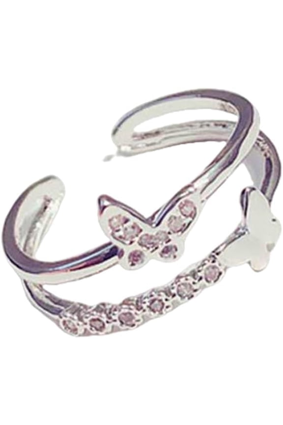 Crystal Butterfly Ring Layered Cute Insect Index Finger Ring Adjustable Open Bow-Knot Knuckle Ring Wedding Jewelry for Women