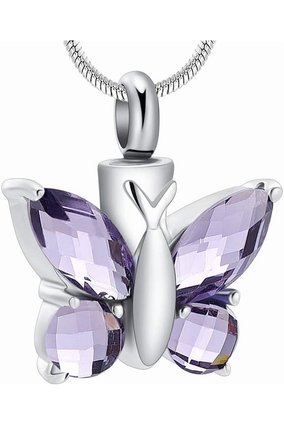 Crystal Butterfly Shape Cremation Jewelry Urn Necklace for Ashes - Stainless Steel Ashes Pendant Urn Necklace Keepsake for Women