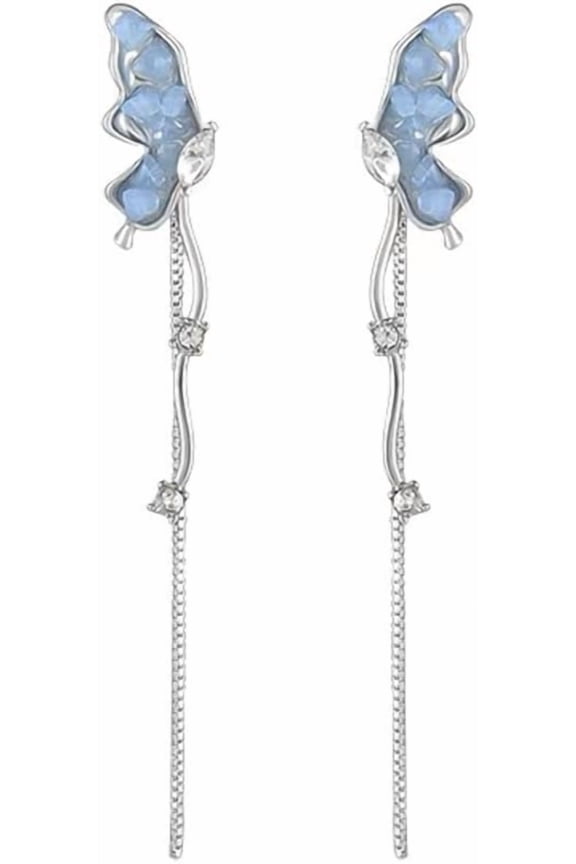 Crystal Butterfly Stud Earrings - Long Tassel Chain Dangle Earrings - Fairy Earrings - Dainty Jewelry Gifts