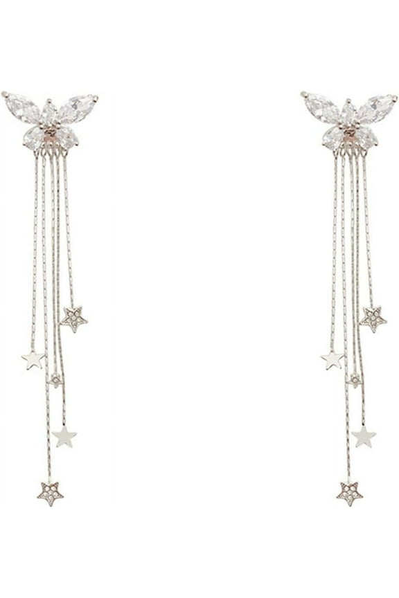 Crystal Butterfly Tassel Earrings, Butterfly Earrings for Women, Butterfly Tassel Style Zircon Earrings, Long Zircon Rhinestone Butterfly Earrings Dangle