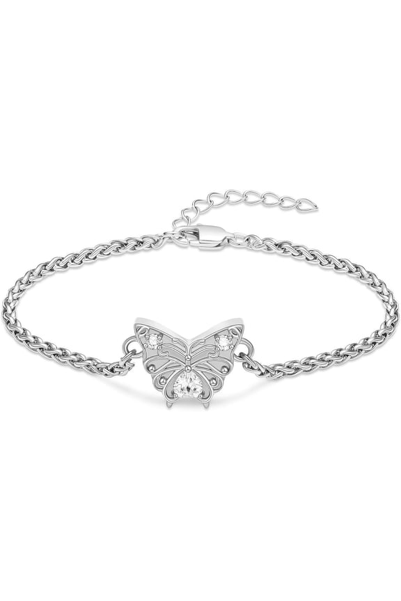 Crystal Butterfly Urn Bracelet for Ashes - Birthstone Cremation Jewelry Urn Bracelet for Human / Pet Adjustable Urn Bangle Memorial Keepsake Ash Holder Bracelet