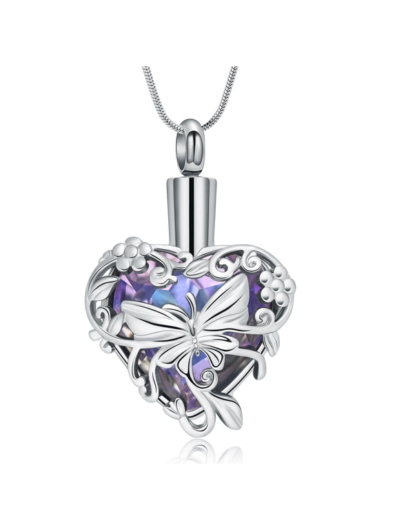 Crystal Butterfly Urn Necklace for Ashes for Ashes Heart Shape Cremation Jewelry Keepsake Memorial Pendant Jewelry for Women