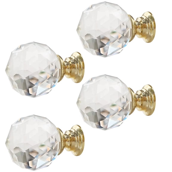 Crystal Cabinet Knobs,1 Inch(25 mm) Round Glass Knobs Kitchen Cabinets Dresser Bathroom Cabinet Knobs Cupboard Wardrobe Pulls Handles,Gold Base,Pack of 4