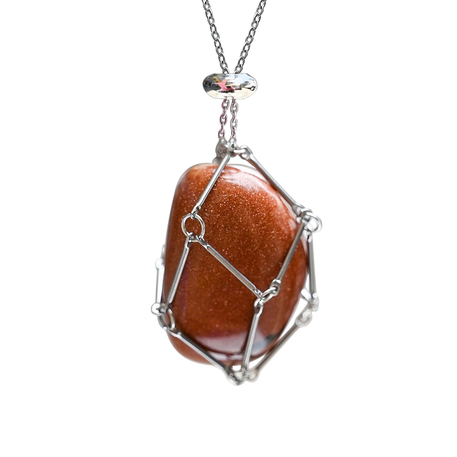 ROJADA Crystal Stone Holder Necklace,Adjustable Crystal Cage