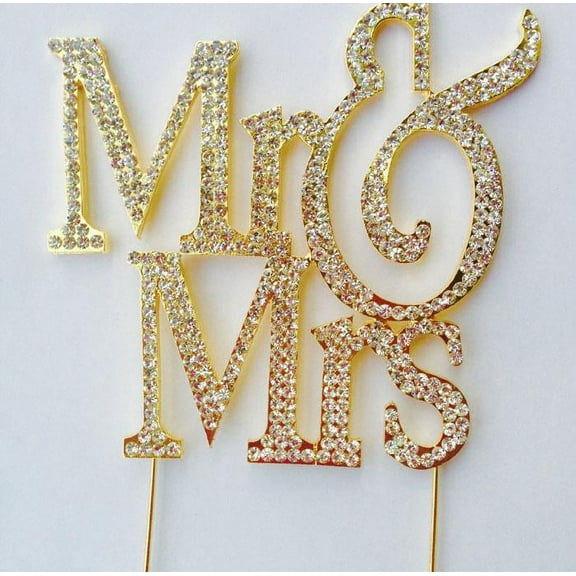 Crystal Cake Toppers Mr & Mrs Gold Rhinestone Wedding Cake Toppers Large