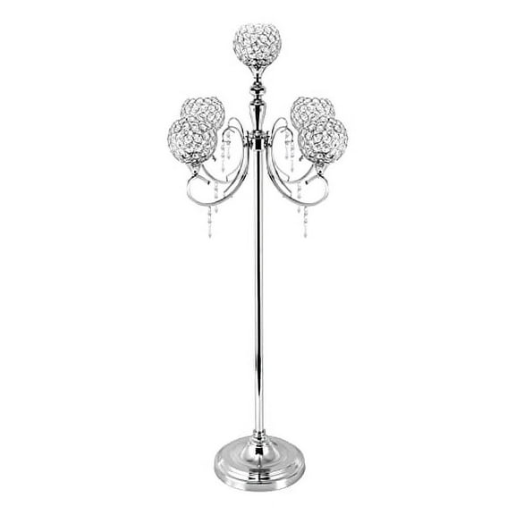 Crystal Candelabra Centerpieces 5-Arms 49" Tall, Silver Candle Holders for Wedding Columns Home Holiday Dinner Party and Formal Event Table Decoration