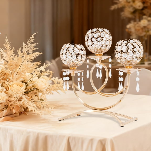 Crystal Candle Holder with 3 Arms ,Gold Crystal Bowl Tealight Holder Candelabra for Dining ,Living, Candle Holders for Wedding Coffee ,Home Decor Christmas Decorations