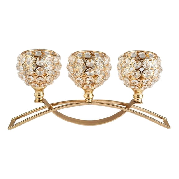 Crystal Candle Holder 3 Candelabra, Table Centerpiece Wedding Buffet Table Ornaments , Golden