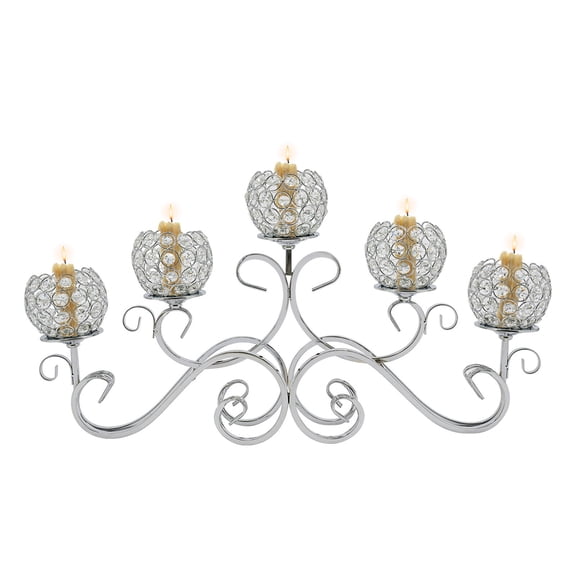 Crystal Candle Holder with 5 Arms Crystal Bowl Tealight Holder Candelabra,Table Centerpieces for Dining Room Living Room Tea Light Candle Holders Wedding Coffee Home Decor Sliver