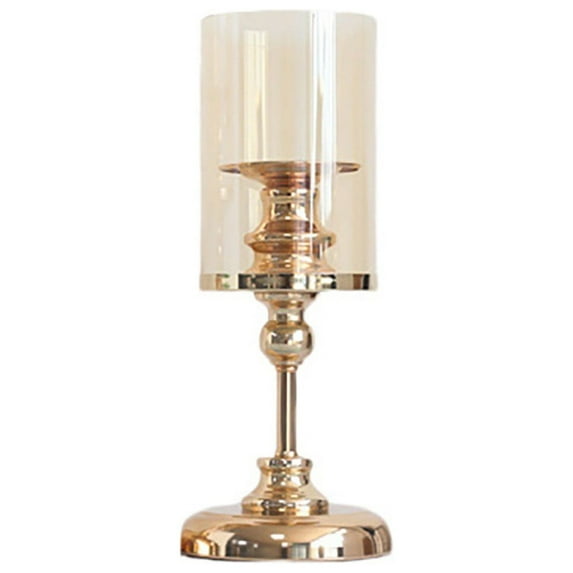 Crystal Candle Holder with Glass Windshield Gold Metal Base for Dining Table, Luxury Hurricane Candlestick for Wedding Centerpieces Home Decor, 1X Vintage Candlestick