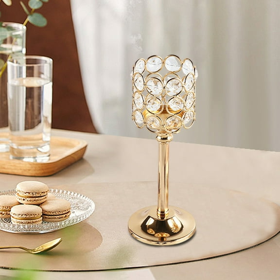 Crystal Candle Holder Metal Base With Sparkling Beads For Tealight And Votive Candles Elegant Tabletop Wedding And Home Decor Candlestick