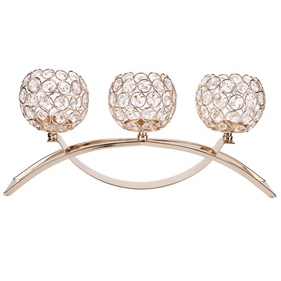 Crystal Candle Holders,3 Arms European Classic Arch Iron Crystal Ball, Romantic Candlelight Dinner Candlestick[A]