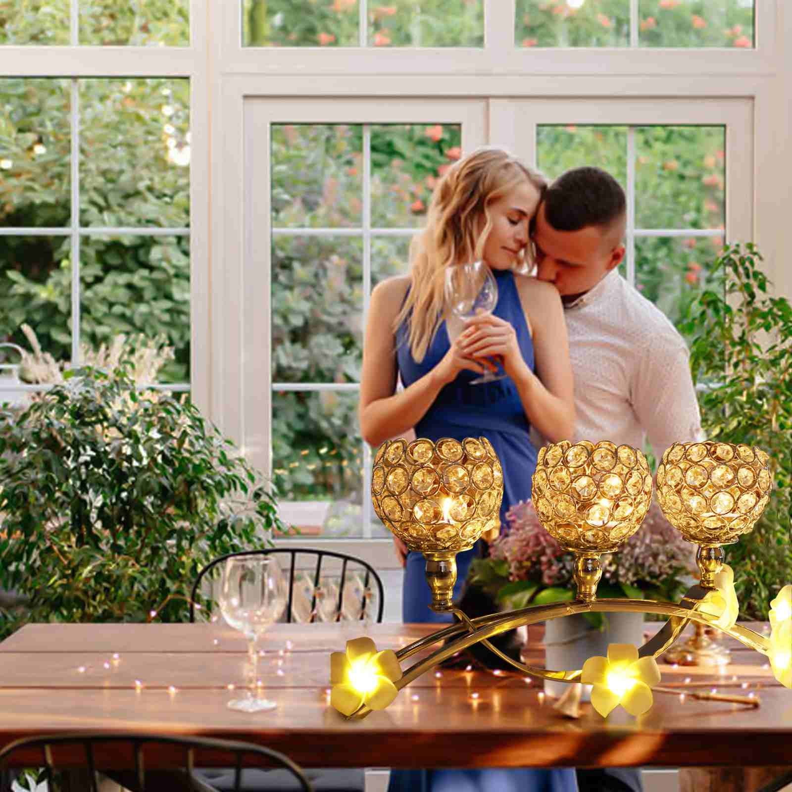 Floleo Crystal Candle Holders 3 Wick Gold Centerpiece Table Decorations For Dining Room Living Room Bling Votive Tealight Candle Holder Coffee Dining Table Centerpiece Decor Christmas Decorations