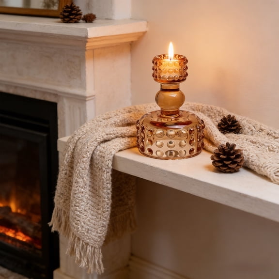 Crystal Candlestick, Glass Clear Candlestick Short Crystal Decorative, Living Room Dining Table, Colorful Bead Design Centerpiece For Home Wedding Party Decoration Display