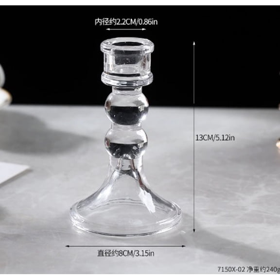 Crystal Candlestick Holder, Two-Sphere Nordic Design Candle Holder for Romantic Dinner, Wedding Centerpiece & Home Decor - Transparent Scented Candle Holder with French Embossed Detail