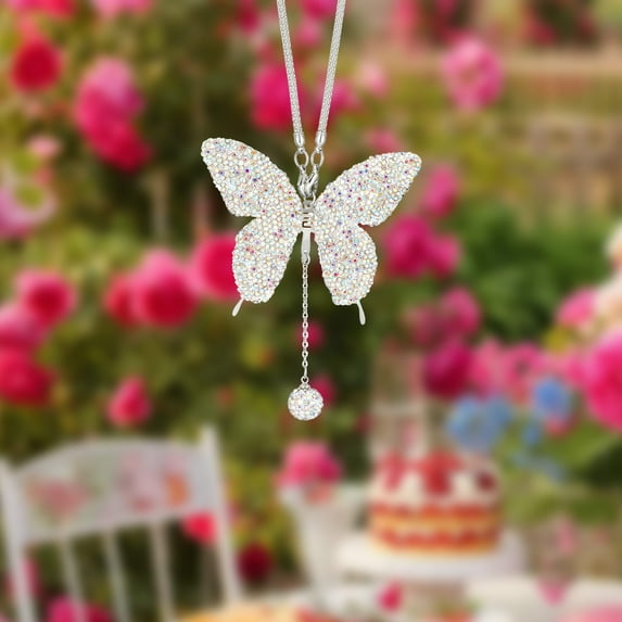 Crystal Car Rear View Mirror Hanging Ornament Pendant for Women Gifts, Stainless Steel Chain Sparkling Decorative Accessory Vehicle Interior Decor