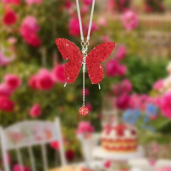 Crystal Car Rear View Mirror Hanging Ornament Pendant for Women Gifts, Stainless Steel Chain Sparkling Decorative Accessory Vehicle Interior Decor