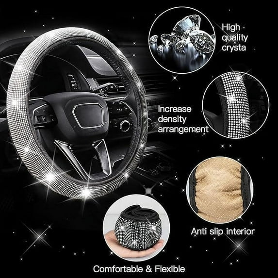 Crystal Car Steering Wheel Cover, Non-Slip Decorative Covers for Steering Wheel, Steering Wheel Cover for Decoration and Protection, Pink