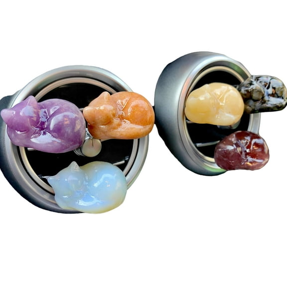 Crystal Car Vent Clips Crystal Sleeping Cat Car Crystal Charms Car Accessories Healing Carved Stone Decor Gift for Women
