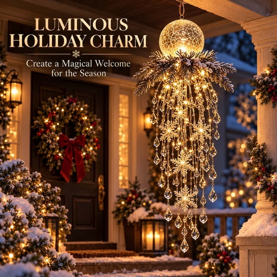 Crystal Cascade Christmas Hanging LED Light, Hanging LED Ice Ball Icicle Lights, Lighted Wall Accent for Living Room, Porch, Entryway and Holiday Display