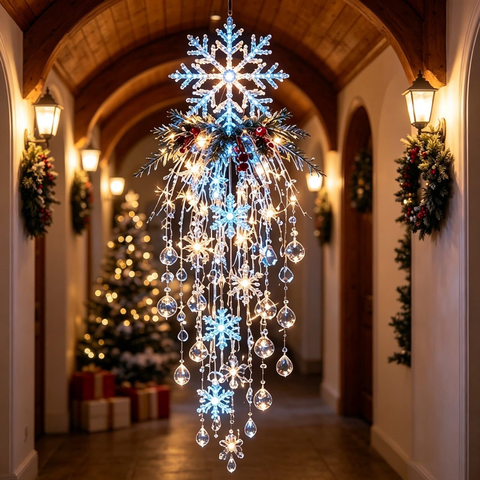 Crystal Cascade Christmas Hanging Lights,Hanging Snowflake & Crystal ...
