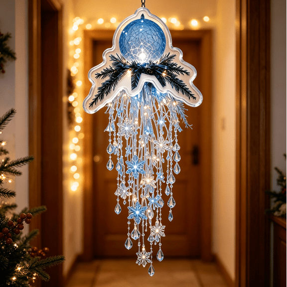 Crystal Cascade Christmas Light, Blue Cracked Orb Outdoor Weatherproof Holiday Light