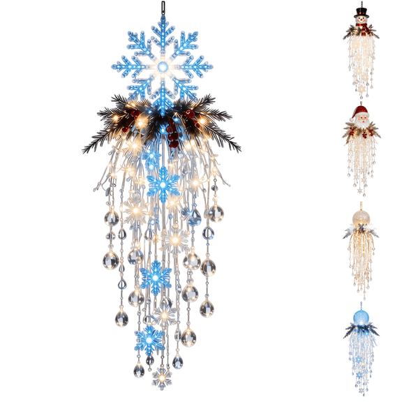 Crystal Cascade Christmas Light, Elegant Holiday Hanging Light with Crystal Accents for Christmas and Winter Decor (Snowflake)