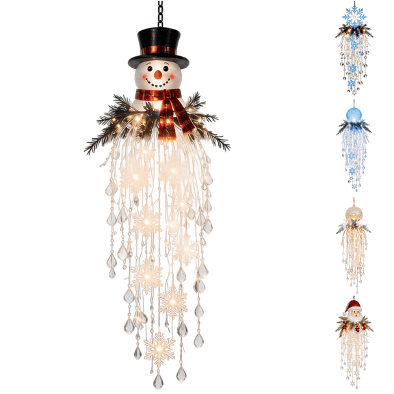 Crystal Cascade Christmas Light, Elegant Holiday Hanging Light with Crystal Accents for Christmas and Winter Decor (Snowman)