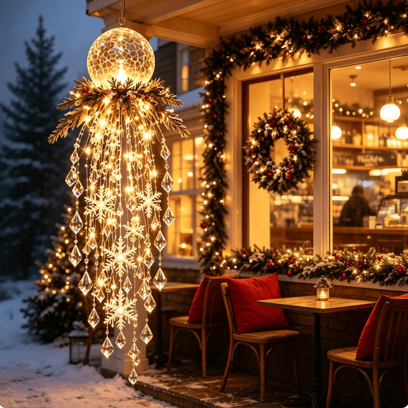 Crystal Cascade Christmas Light, Garden Patio Hanging Light Decor, Glittering Festive Accent for Yard Lawn Christmas Outdoor Display